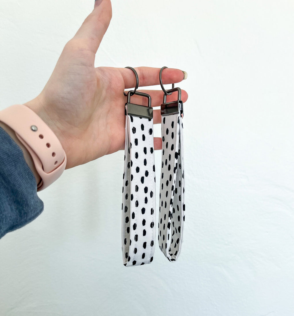 Keychain - Black Polka Dots - Cotton