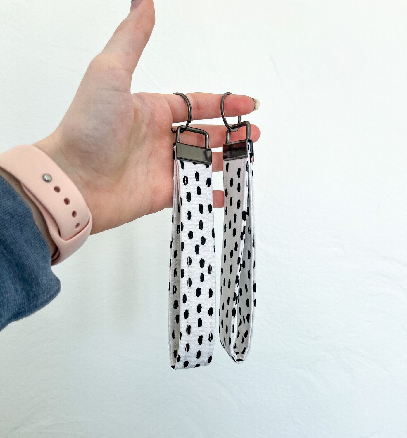 Keychain - Black Polka Dots - Cotton