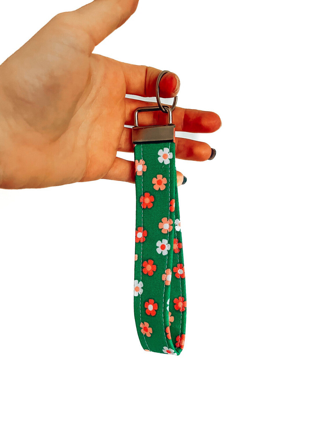 Keychain - Green Floral - Cotton