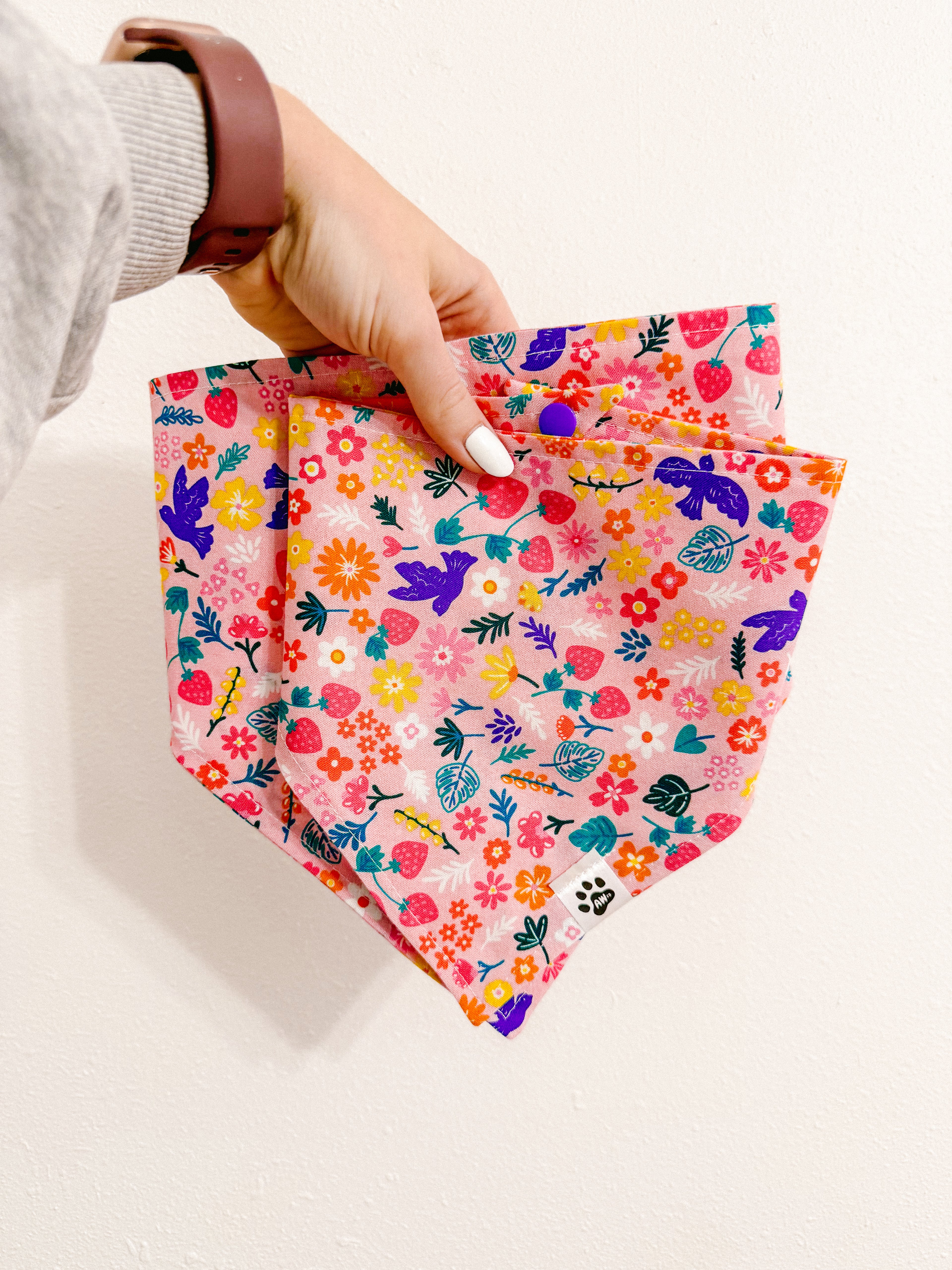 Strawberry Wildflower - Snap On Bandana